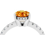 Platinum Pear Cut Citrine Solitaire Ring with Round  Pavé Band and Four-Prong Setting_52