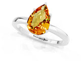 Platinum Pear Cut Citrine Solitaire Ring with Thin Band and Prong Setting_43