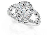 Platinum Pear Cut Cut Diamond Halo Engagement Ring with Open Split Pavé Band_14