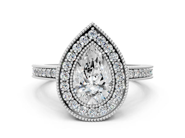 Platinum Pear-Shaped Halo Engagement Ring Setting - Design RJ-753