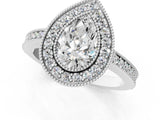 Platinum Pear Cut-Cut Diamond Halo Engagement Ring with Pave Band and Prong Setting_14