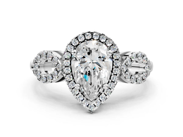 Platinum Pear-Shaped Pave Infinity Halo Engagement Ring Setting
