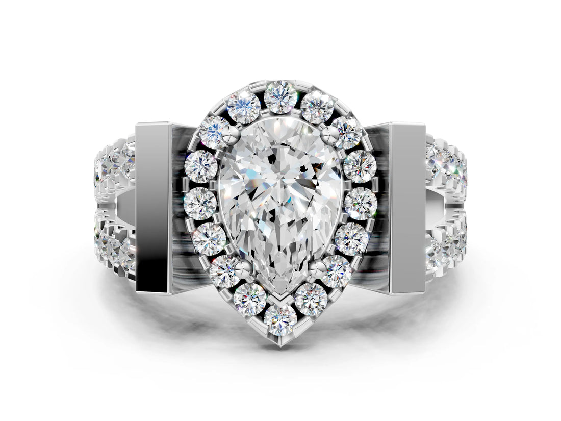 Platinum Pear Cut Cut Halo Split Shank Prong Set Ring_7