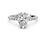 Platinum Pear Cut Diamond Brilliant Solitaire Ring with Pavé Band and Four-Prong Setting_12