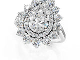 Platinum Pear Cut Diamond Floral Double Halo Engagement Ring with Prong Setting_14