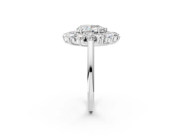 Platinum Pear-Shaped Floral Double Halo Engagement Ring Setting
