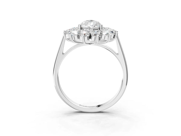 Platinum Pear-Shaped Floral Double Halo Engagement Ring Setting