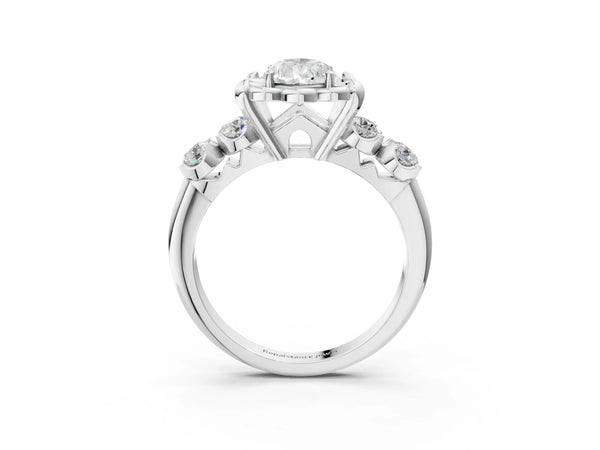 Platinum Pear-Shaped Floral Engagement Ring Setting with Polished Petal Frame and Side Accents