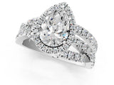 Platinum Pear Cut Diamond Halo Ring with Round Split Shank and Prong Setting_13