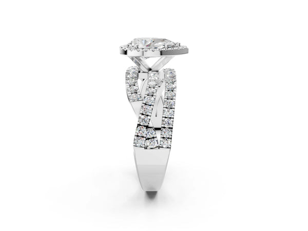 Platinum Pear-Shaped Halo Engagement Ring Setting with Twisted Pave Split Shank