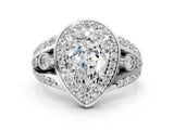 Platinum Pear Cut Diamond Halo Ring with Split Shank and Bezel Accents and Four-Prong Setting_13
