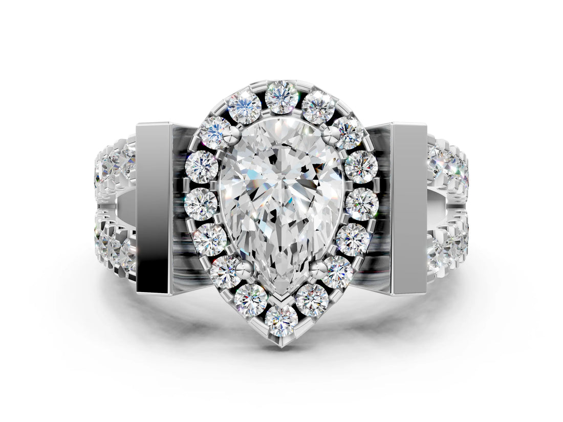 Platinum Pear Cut Diamond Halo Split Shank Prong Set Ring_43