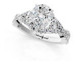 Platinum Pear Cut Diamond  Halo Twist Band Solitaire Prong Setting Ring_13