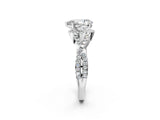 Platinum Pear Cut Diamond  Halo Twist Band Solitaire Prong Setting Ring_14