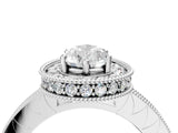 Platinum Pear Cut Diamond Milgrain Halo Engagement Ring with Round Pavé Band and Prong Setting_16