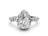 Platinum Pear Cut Diamond Scalloped Halo Engagement Ring with Round Shared Prong Band_12