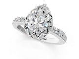 Platinum Pear Cut Diamond Scalloped Halo Engagement Ring with Round Shared Prong Band_13