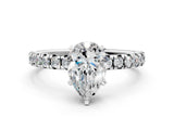 Platinum Pear Cut Diamond Solitaire Pavé Engagement Ring with Round Band and Prong Setting_2