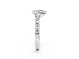 Platinum Pear Cut Diamond Solitaire Pavé Engagement Ring with Round Band and Prong Setting_4