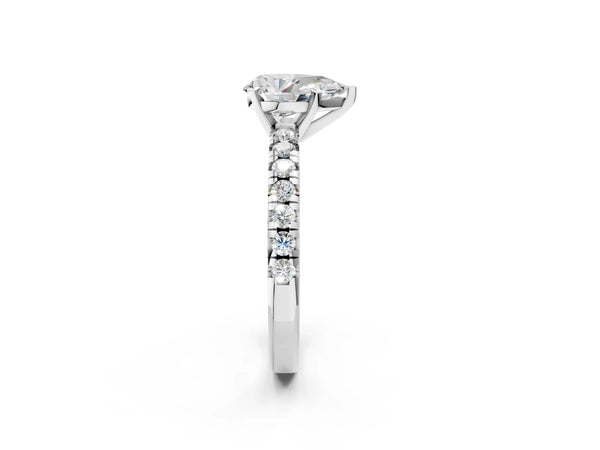 Platinum Pear-Shaped Solitaire Engagement Ring Setting with Large Round Accent Band and Basket Head