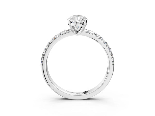 Platinum Pear-Shaped Solitaire Engagement Ring Setting with Large Round Accent Band and Basket Head