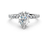 Platinum Pear Cut Diamond Solitaire Ring with Round  Pavé Band and Four-Prong Setting_58