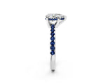 Platinum Pear Cut Diamond Solitaire Ring with Round with Blue Sapphire side stone Pavé Band and Four-Prong Setting_14