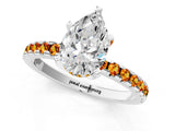 Platinum Pear Cut Diamond Solitaire Ring with Round with Citrine side stone Pavé Band and Four-Prong Setting_13