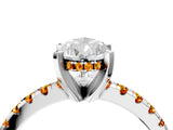 Platinum Pear Cut Diamond Solitaire Ring with Round with Citrine side stone Pavé Band and Four-Prong Setting_16