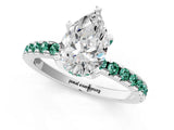 Platinum Pear Cut Diamond Solitaire Ring with Round with Green Sapphire side stone Pavé Band and Four-Prong Setting_13