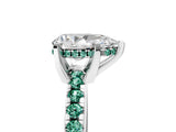 Platinum Pear Cut Diamond Solitaire Ring with Round with Green Sapphire side stone Pavé Band and Four-Prong Setting_17