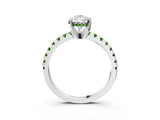 Platinum Pear Cut Diamond Solitaire Ring with Round with Peridot side stone Pavé Band and Four-Prong Setting_15