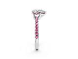 Platinum Pear Cut Diamond Solitaire Ring with Round with Pink Sapphire side stone Pavé Band and Four-Prong Setting_14