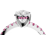 Platinum Pear Cut Diamond Solitaire Ring with Round with Pink Sapphire side stone Pavé Band and Four-Prong Setting_16
