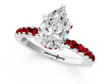Platinum Pear Cut Diamond Solitaire Ring with Round with Ruby side stone Pavé Band and Four-Prong Setting_13