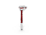 Platinum Pear Cut Diamond Solitaire Ring with Round with Ruby side stone Pavé Band and Four-Prong Setting_14
