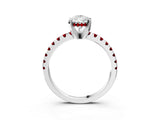 Platinum Pear Cut Diamond Solitaire Ring with Round with Ruby side stone Pavé Band and Four-Prong Setting_15