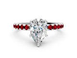 Platinum Pear Cut Diamond Solitaire Ring with Round with Ruby side stone Pavé Band and Four-Prong Setting_18