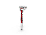 Platinum Pear Cut Diamond Solitaire Ring with Round with Ruby side stone Pavé Band and Four-Prong Setting_20