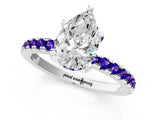 Platinum Pear Cut Diamond Solitaire Ring with Round with Tanzanite side stone Pavé Band and Four-Prong Setting_13