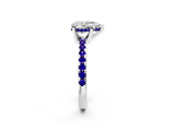 Platinum Pear Cut Diamond Solitaire Ring with Round with Tanzanite side stone Pavé Band and Four-Prong Setting_14