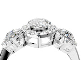 Platinum Pear Cut Diamond Three-Stone Halo Ring with Prong Setting and Pavé Accents_17