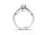 Platinum Pear Cut Diamond with Blue Sapphire side stone Halo Twist Band Solitaire Prong Setting Ring_3