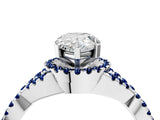Platinum Pear Cut Diamond with Blue Sapphire side stone Halo Twist Band Solitaire Prong Setting Ring_4
