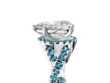Platinum Pear Cut Diamond with Blue Topaz side stone Halo Twist Band Solitaire Prong Setting Ring_5
