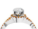 Platinum Pear Cut Diamond with Citrine side stone Halo Twist Band Solitaire Prong Setting Ring_4