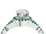 Platinum Pear Cut Diamond with Emerald side stone Halo Twist Band Solitaire Prong Setting Ring_4