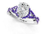 Platinum Pear Cut Diamond with Tanzanite side stone Halo Twist Band Solitaire Prong Setting Ring_1
