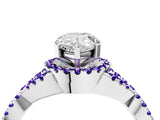 Platinum Pear Cut Diamond with Tanzanite side stone Halo Twist Band Solitaire Prong Setting Ring_4