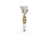 Platinum Pear Cut Diamond with Yellow Sapphire side stone Halo Twist Band Solitaire Prong Setting Ring_2